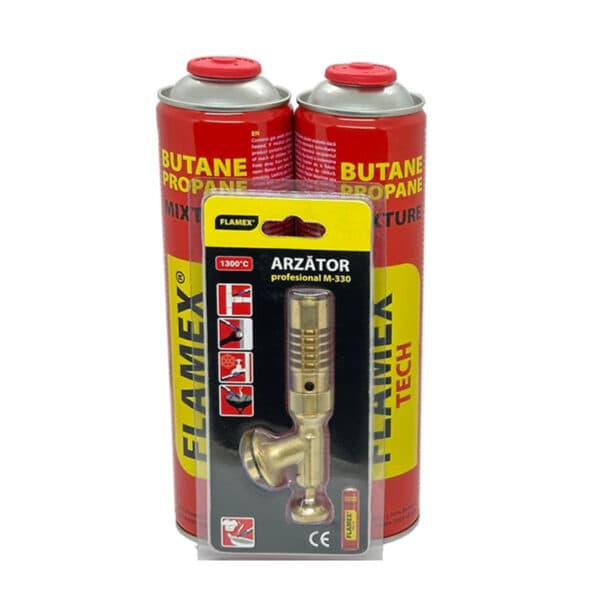 Set Arzător Profesional Sudură/Lipire si 2 Butelii Flamex, 330g, Filet 7/16”, Flamex