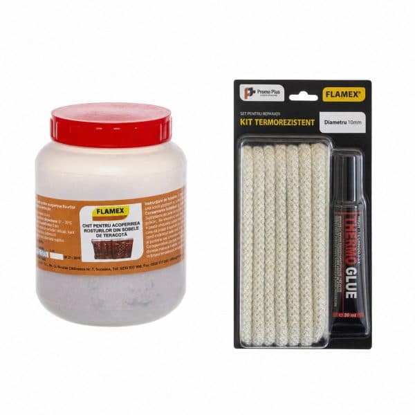 Pachet Flamex – Chit sobă 400g + Kit termorezistent șnur rotund și tub adeziv Ø10mm