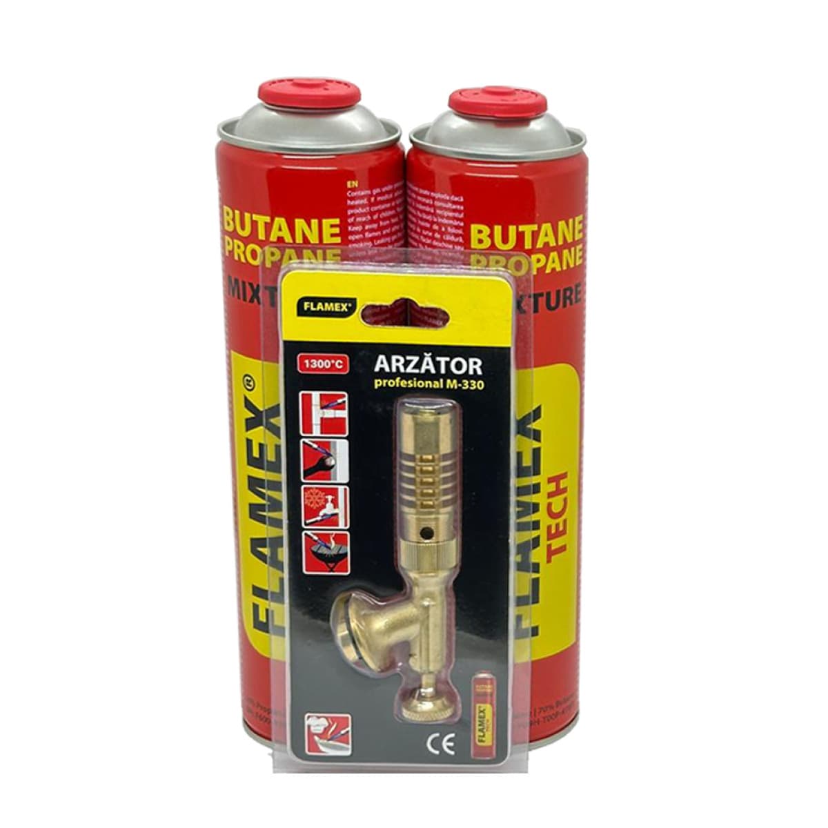 Set Arzător Profesional Sudură/Lipire si 2 Butelii Flamex, 330g, Filet 7/16”, Flamex