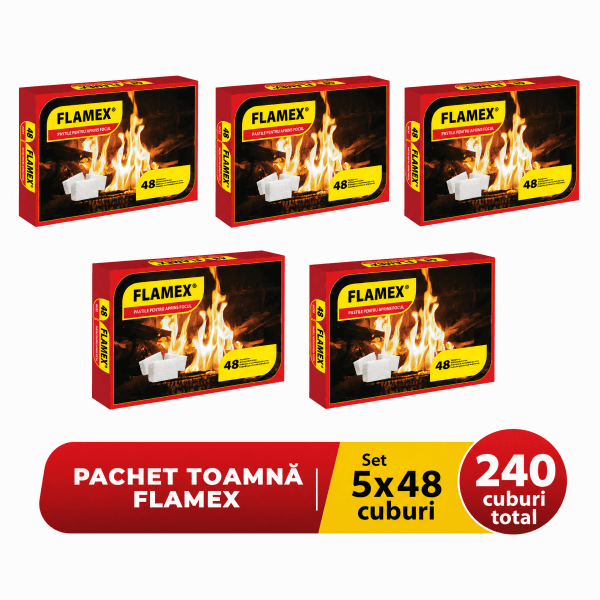 Pachet Flamex – 5x Pastile pentru aprins focul 48 cuburi (240 cuburi)